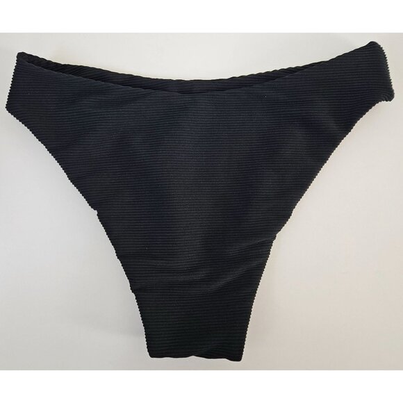 Womens M Black Ribbed Two-Piece Strapless Bikini Set Drawstring Bandeau Top Sexy - Picture 8 of 10